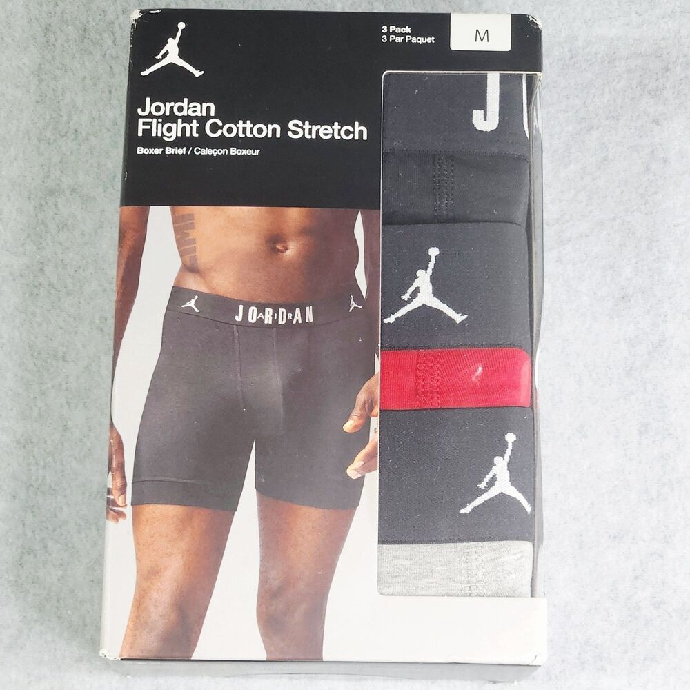 Nike Jordan Flight Cotton Stretch Boxer Briefs Men's Medium 3 Pack Black Red...